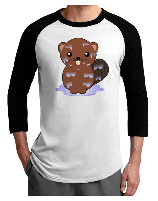 Cute Wet Beaver Adult Raglan Shirt-TooLoud-White-Black-X-Small-Davson Sales