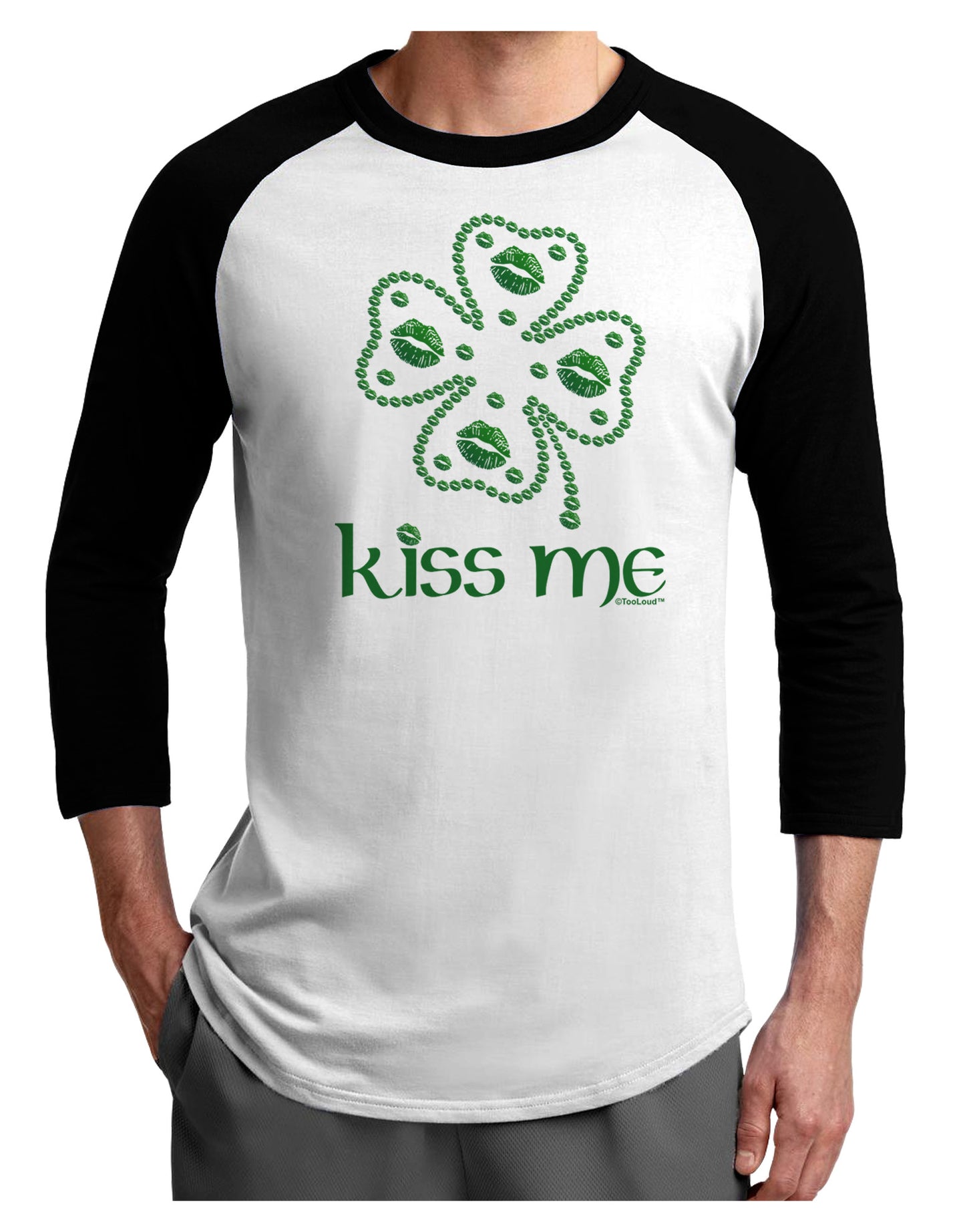 Kiss Me Clover Adult Raglan Shirt-Raglan Shirt-TooLoud-White-Black-X-Small-Davson Sales