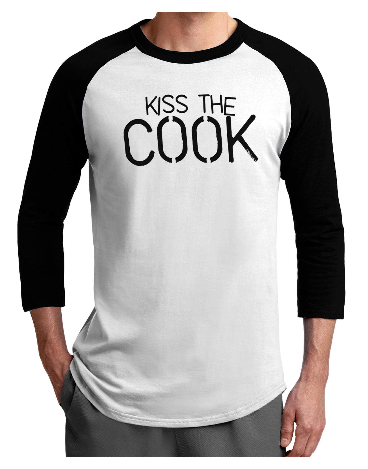 Kiss the Cook Grill Master - Text Adult Raglan Shirt-Raglan Shirt-TooLoud-White-Black-X-Small-Davson Sales
