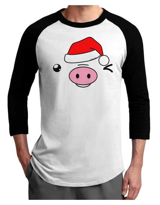 Kyu-T Face Oinkz Santa Hat Boy Pig Adult Raglan Shirt-TooLoud-White-Black-X-Small-Davson Sales