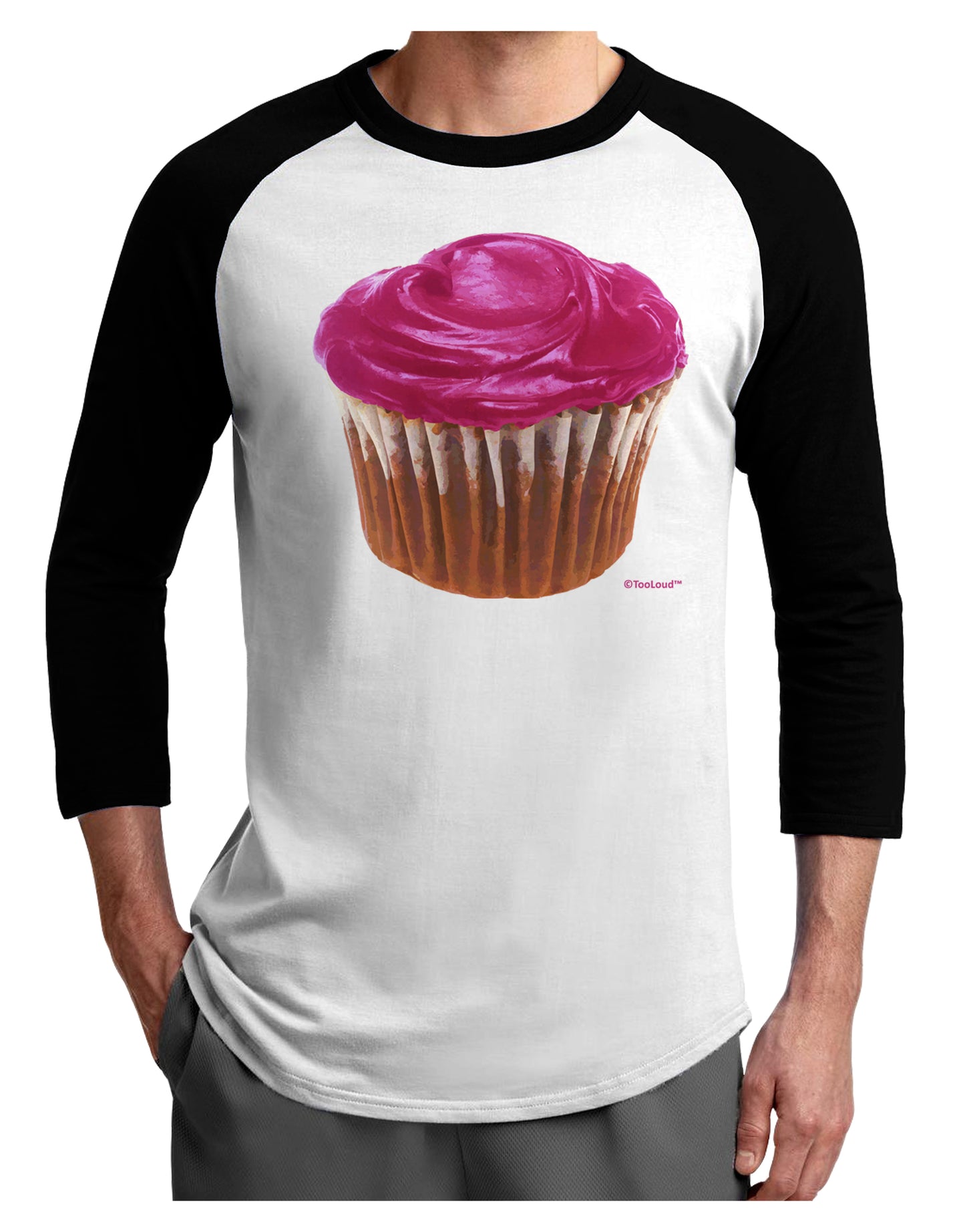Giant Bright Pink Cupcake Adult Raglan Shirt by TooLoud-Raglan Shirt-TooLoud-White-Black-X-Small-Davson Sales