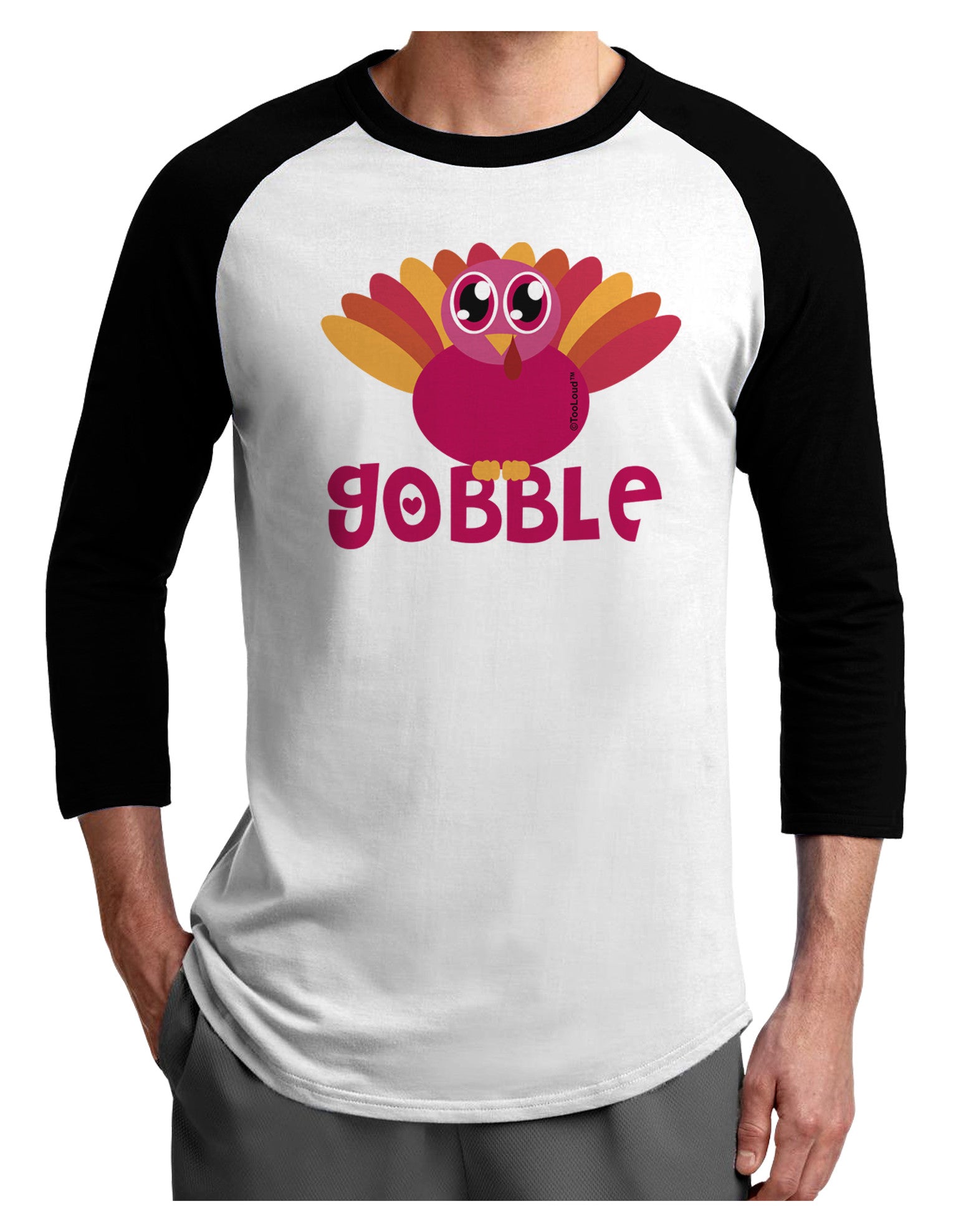 Cute Gobble Turkey Pink Adult Raglan Shirt-Raglan Shirt-TooLoud-White-Black-X-Small-Davson Sales