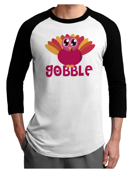 Cute Gobble Turkey Pink Adult Raglan Shirt-Raglan Shirt-TooLoud-White-Black-X-Small-Davson Sales