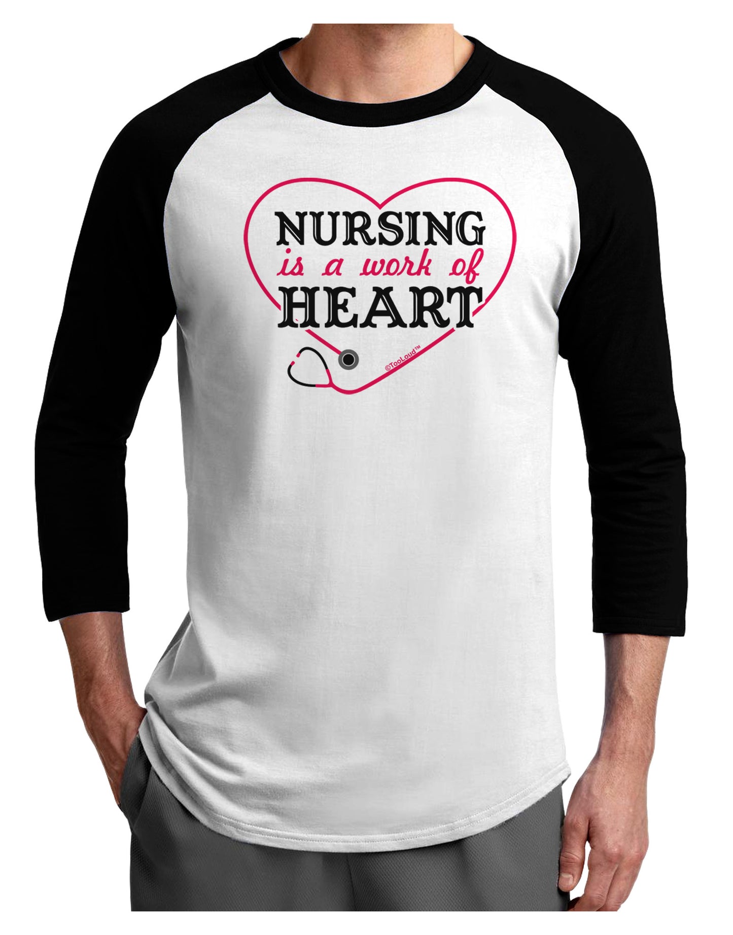 Nursing Is A Work Of Heart Adult Raglan Shirt-TooLoud-White-Black-X-Small-Davson Sales