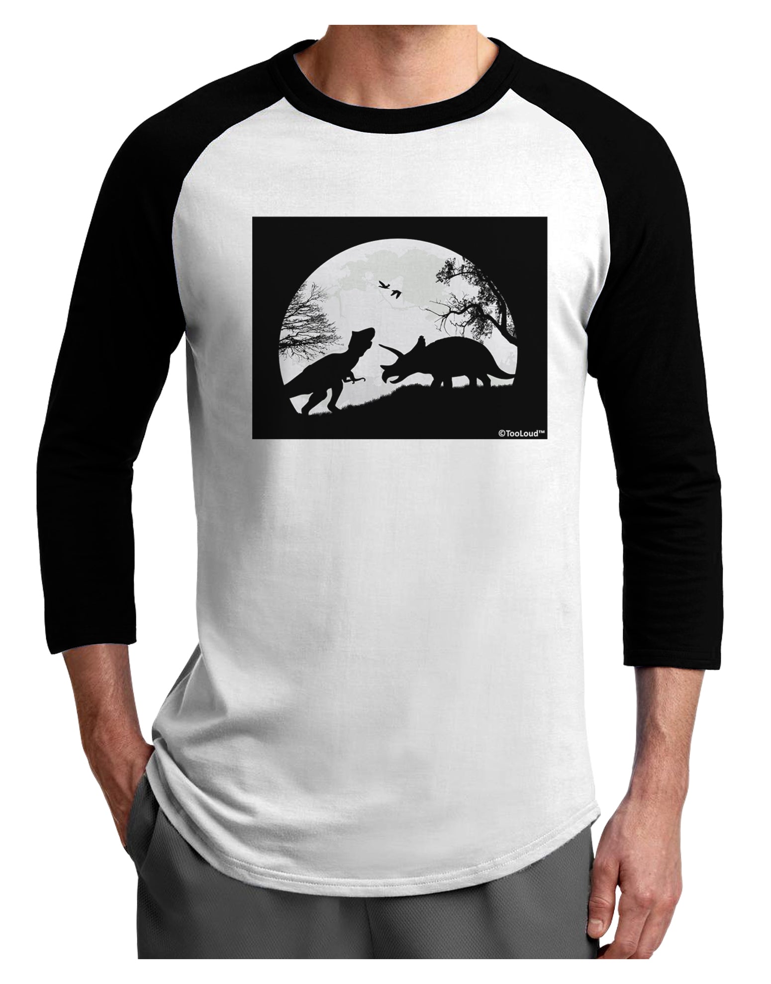 T-Rex and Triceratops Silhouettes Design Adult Raglan Shirt by TooLoud-TooLoud-White-Black-X-Small-Davson Sales