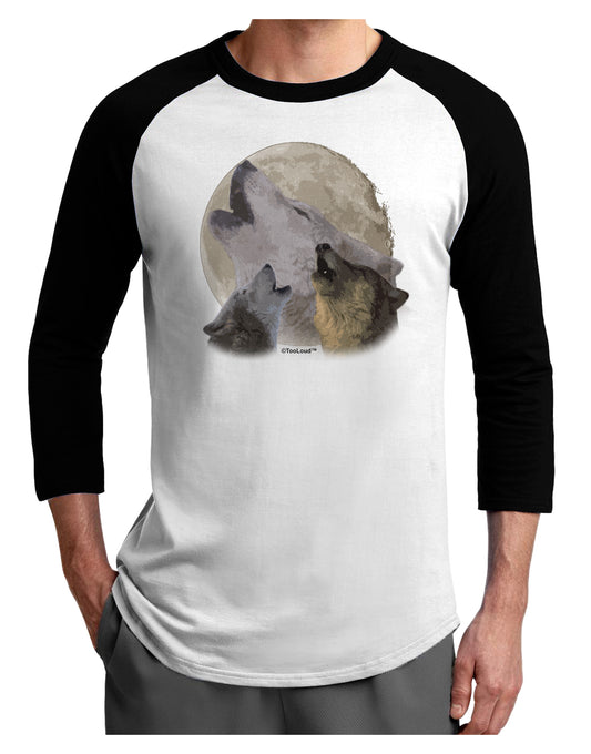 Three Wolves Howling at the Moon Adult Raglan Shirt by TooLoud-TooLoud-White-Black-X-Small-Davson Sales