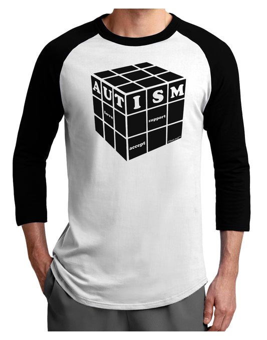 Autism Awareness - Cube B & W Adult Raglan Shirt-TooLoud-White-Black-X-Small-Davson Sales