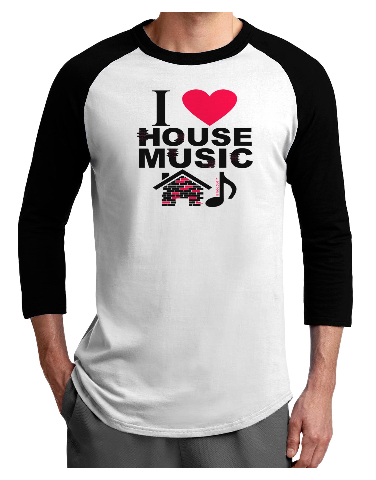I Love House Pink Adult Raglan Shirt-Raglan Shirt-TooLoud-White-Black-X-Small-Davson Sales