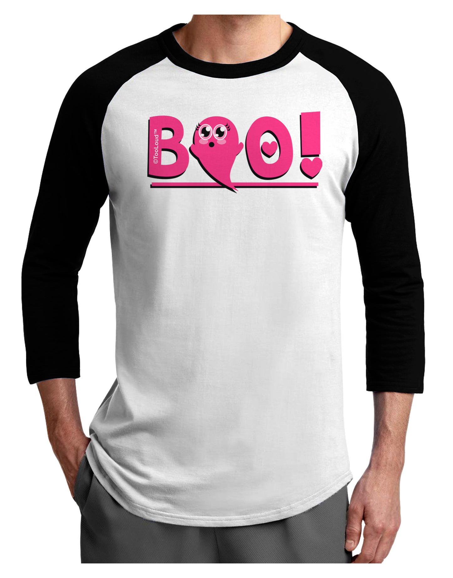 Cute Boo Text Pink Adult Raglan Shirt-Raglan Shirt-TooLoud-White-Black-X-Small-Davson Sales