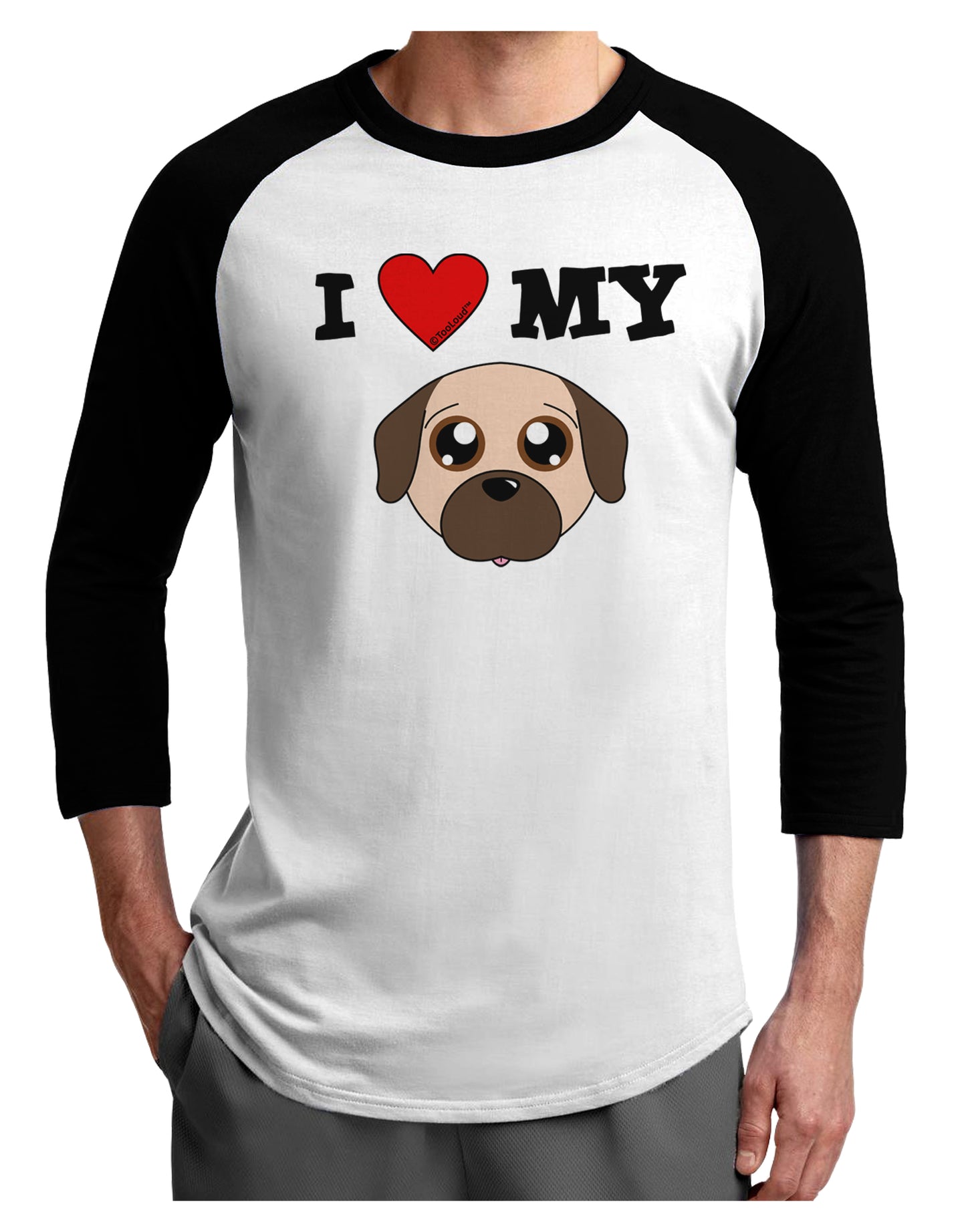 I Heart My - Cute Pug Dog - Fawn Adult Raglan Shirt by TooLoud-TooLoud-White-Black-X-Small-Davson Sales