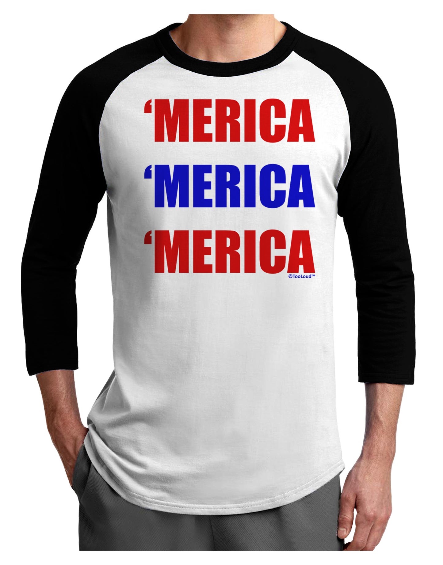 Merica Merica Merica - Red and Blue Adult Raglan Shirt-TooLoud-White-Black-X-Small-Davson Sales