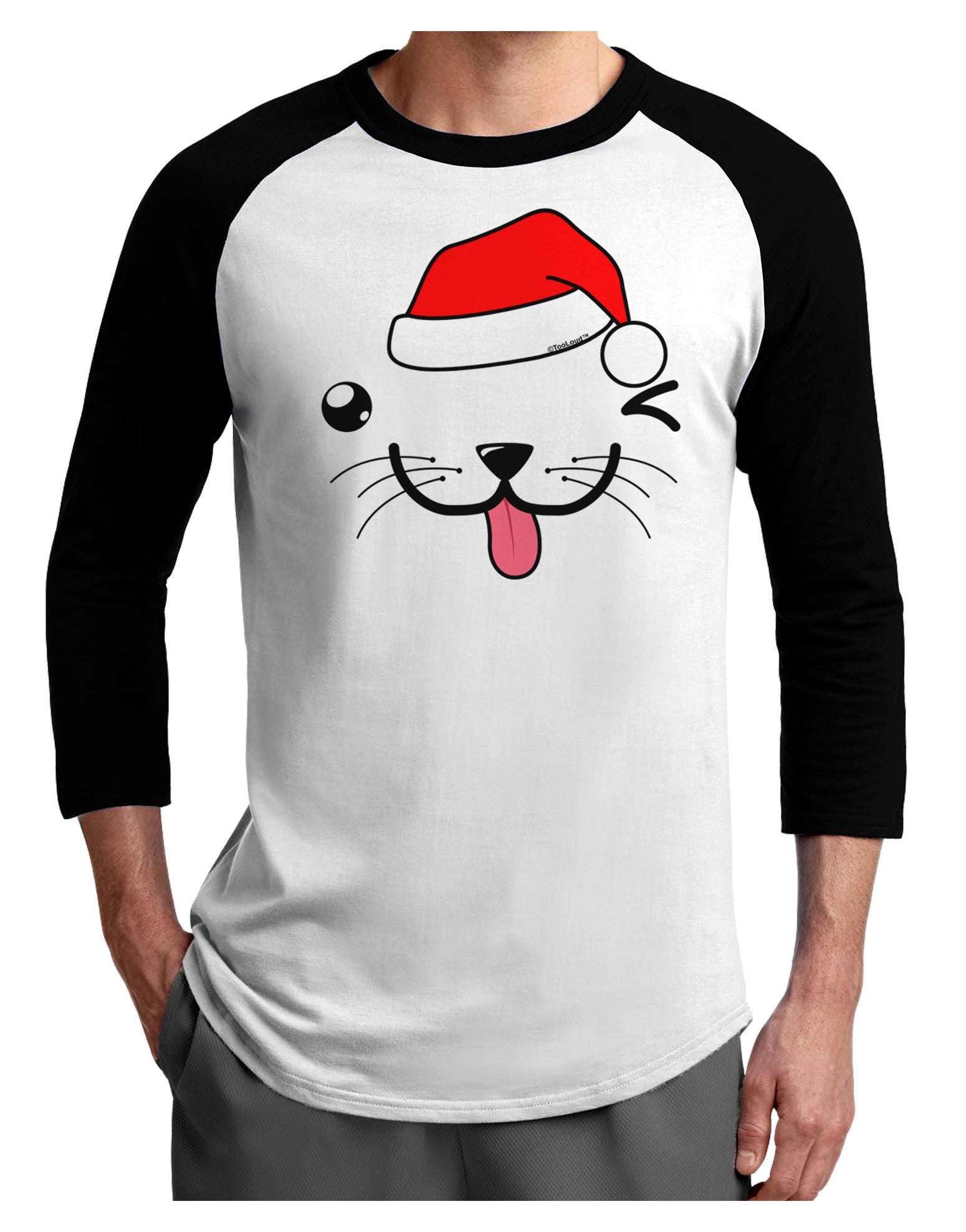 Kyu-T Face Puppino Santa Boy Dog Adult Raglan Shirt-Raglan Shirt-TooLoud-White-Black-X-Small-Davson Sales