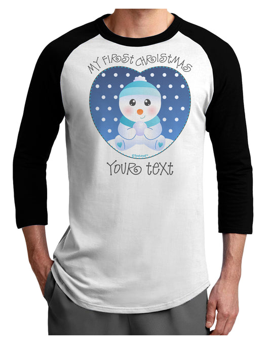 Personalized My First Christmas Snowbaby Blue Adult Raglan Shirt-TooLoud-White-Black-X-Small-Davson Sales