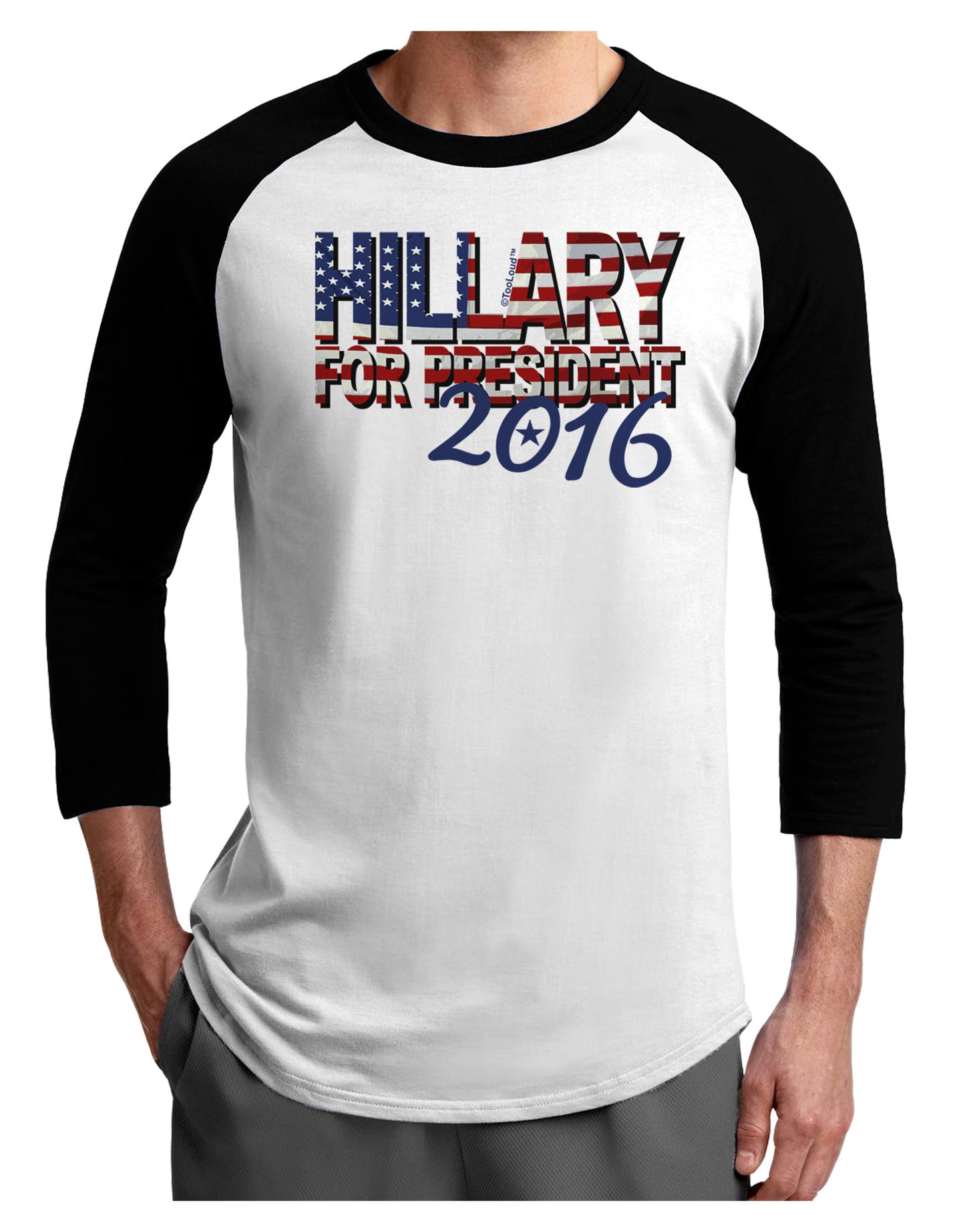 Hillary for President Flag Adult Raglan Shirt-Raglan Shirt-TooLoud-White-Black-X-Small-Davson Sales