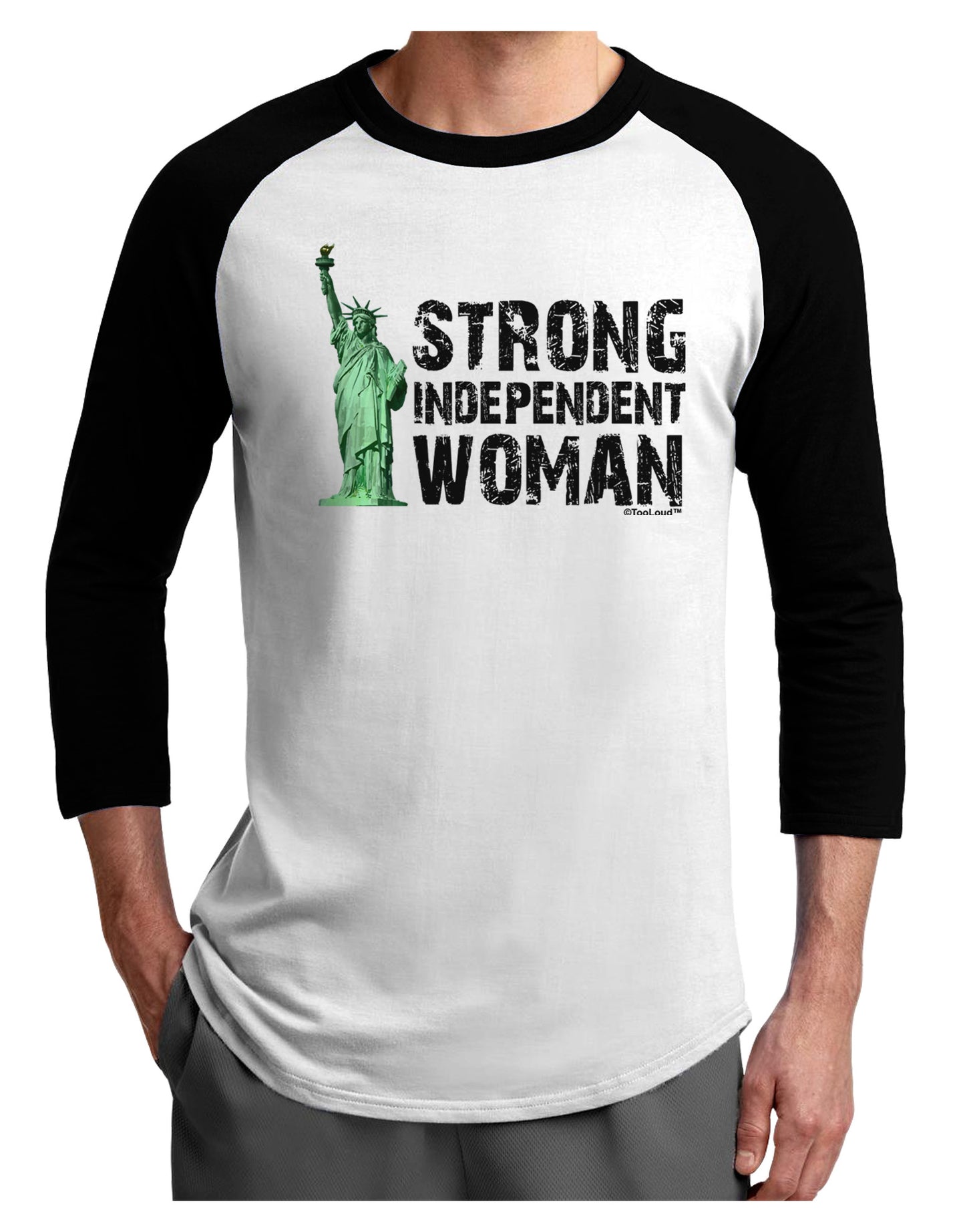 Statue of Liberty Strong Woman Adult Raglan Shirt-Raglan Shirt-TooLoud-White-Black-X-Small-Davson Sales