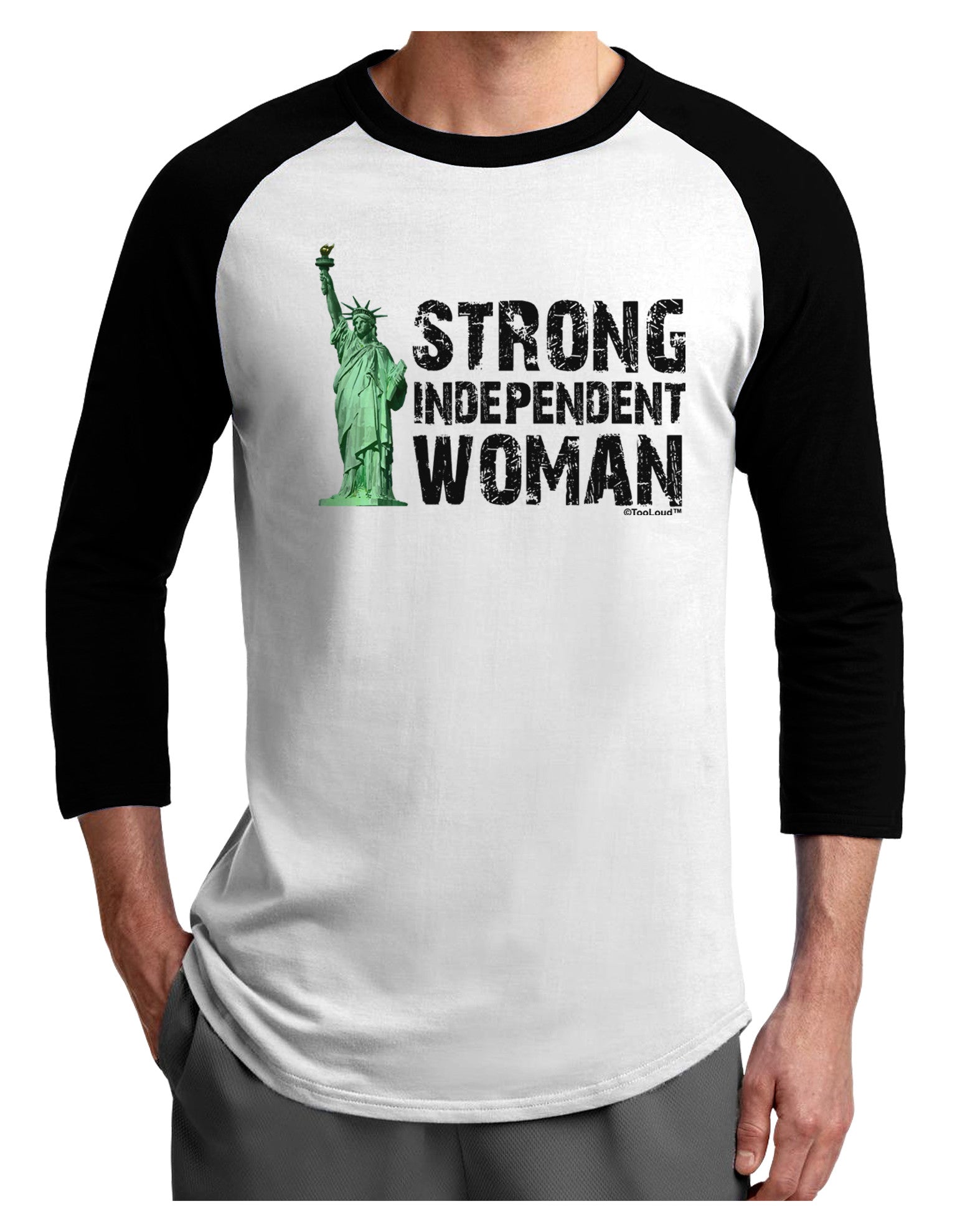 Statue of Liberty Strong Woman Adult Raglan Shirt-Raglan Shirt-TooLoud-White-Black-X-Small-Davson Sales