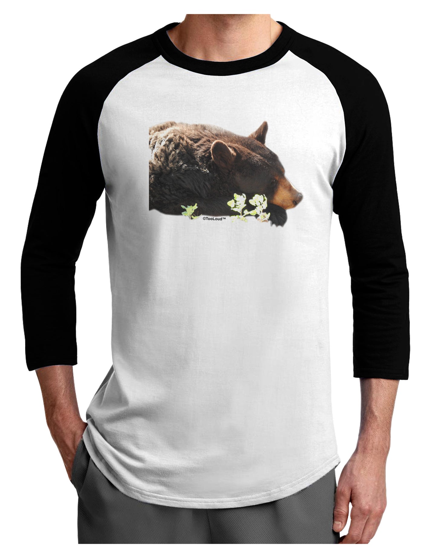 Laying Black Bear Cutout Adult Raglan Shirt-Raglan Shirt-TooLoud-White-Black-X-Small-Davson Sales