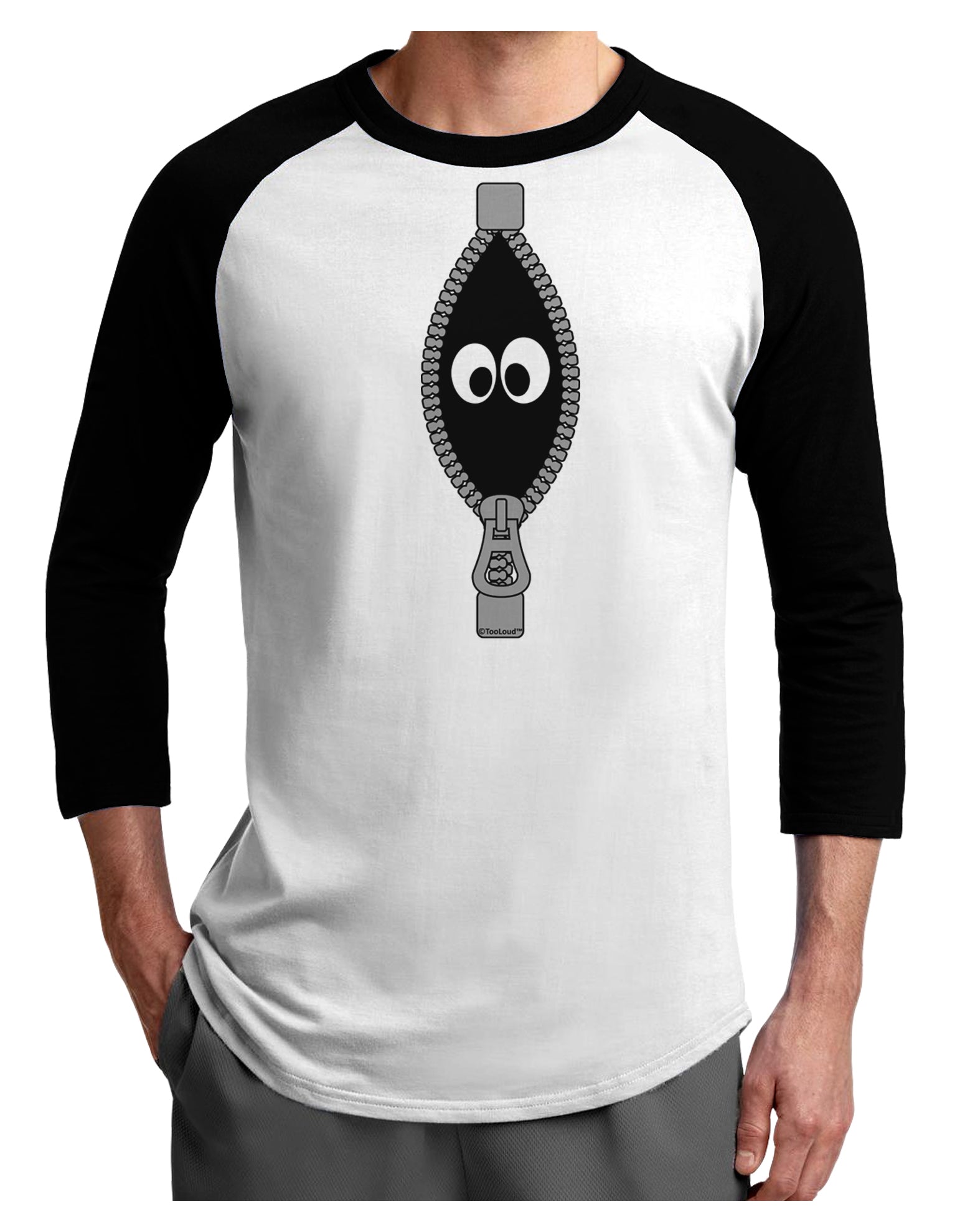Funny Eyes Peeking Out of Zipper Adult Raglan Shirt by TooLoud-TooLoud-White-Black-X-Small-Davson Sales
