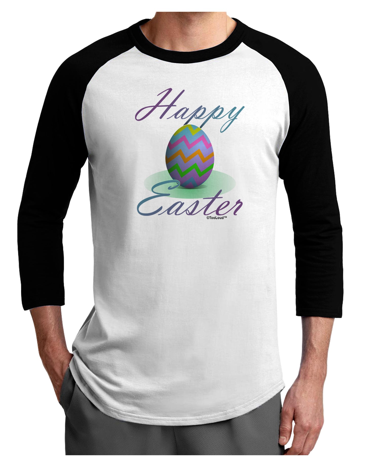 One Happy Easter Egg Adult Raglan Shirt-TooLoud-White-Black-X-Small-Davson Sales