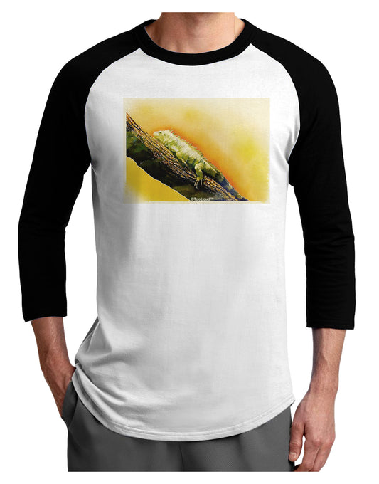 Iguana Watercolor Adult Raglan Shirt-TooLoud-White-Black-X-Small-Davson Sales