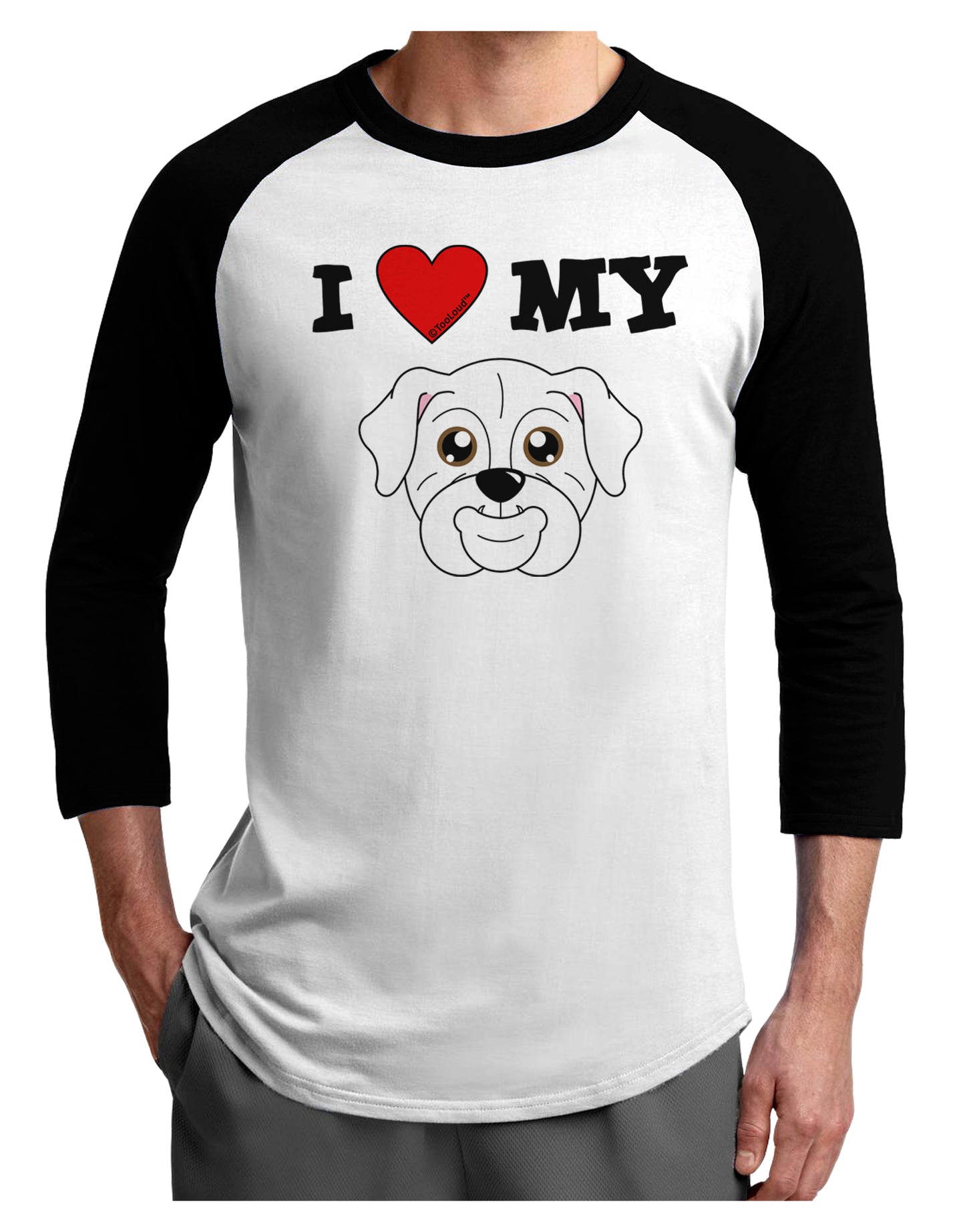 I Heart My - Cute Bulldog - White Adult Raglan Shirt by TooLoud-TooLoud-White-Black-X-Small-Davson Sales