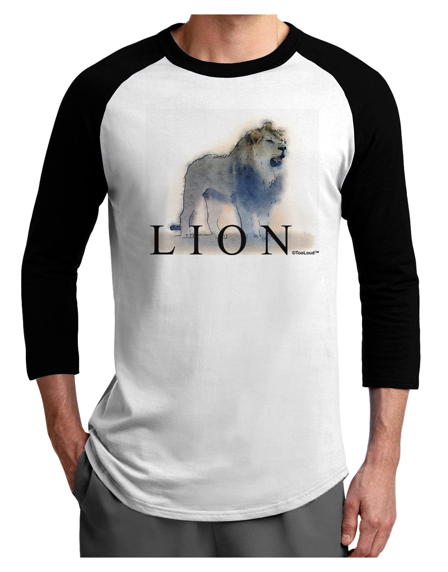 Lion Watercolor B Text Adult Raglan Shirt-TooLoud-White-Black-X-Small-Davson Sales