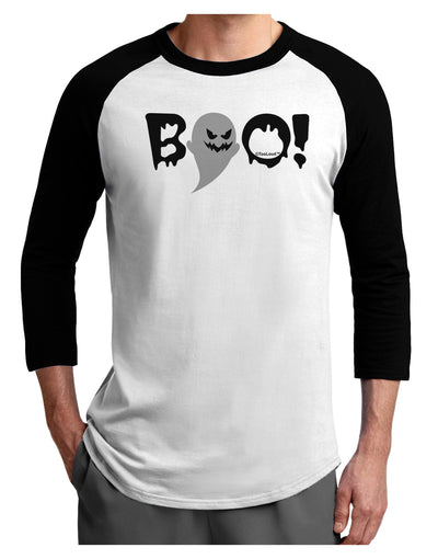 Scary Boo Text Adult Raglan Shirt-Raglan Shirt-TooLoud-White-Black-X-Small-Davson Sales
