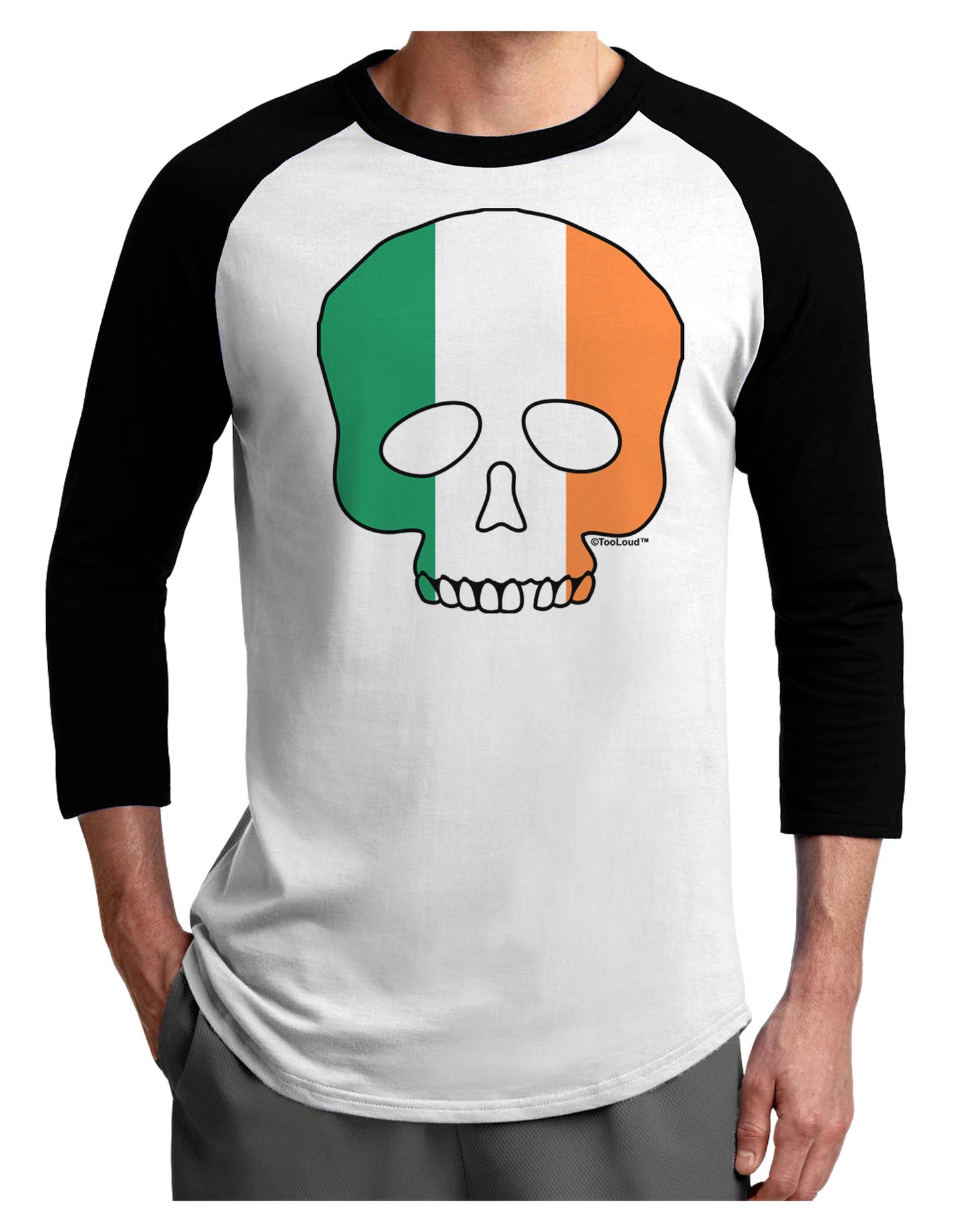 Skull Flag Ireland Adult Raglan Shirt-Raglan Shirt-TooLoud-White-Black-X-Small-Davson Sales