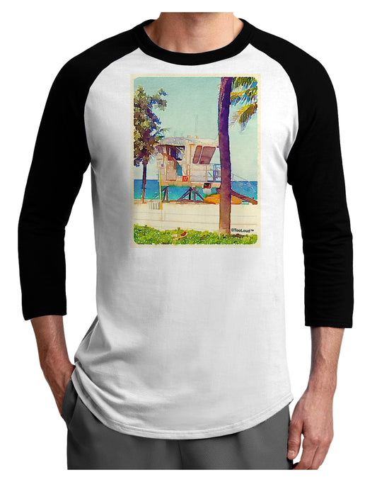 Lifeguard Station Watercolor Adult Raglan Shirt-TooLoud-White-Black-X-Small-Davson Sales