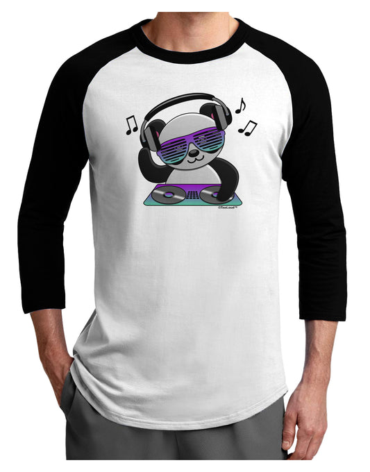 Panda DJ Adult Raglan Shirt-TooLoud-White-Black-X-Small-Davson Sales