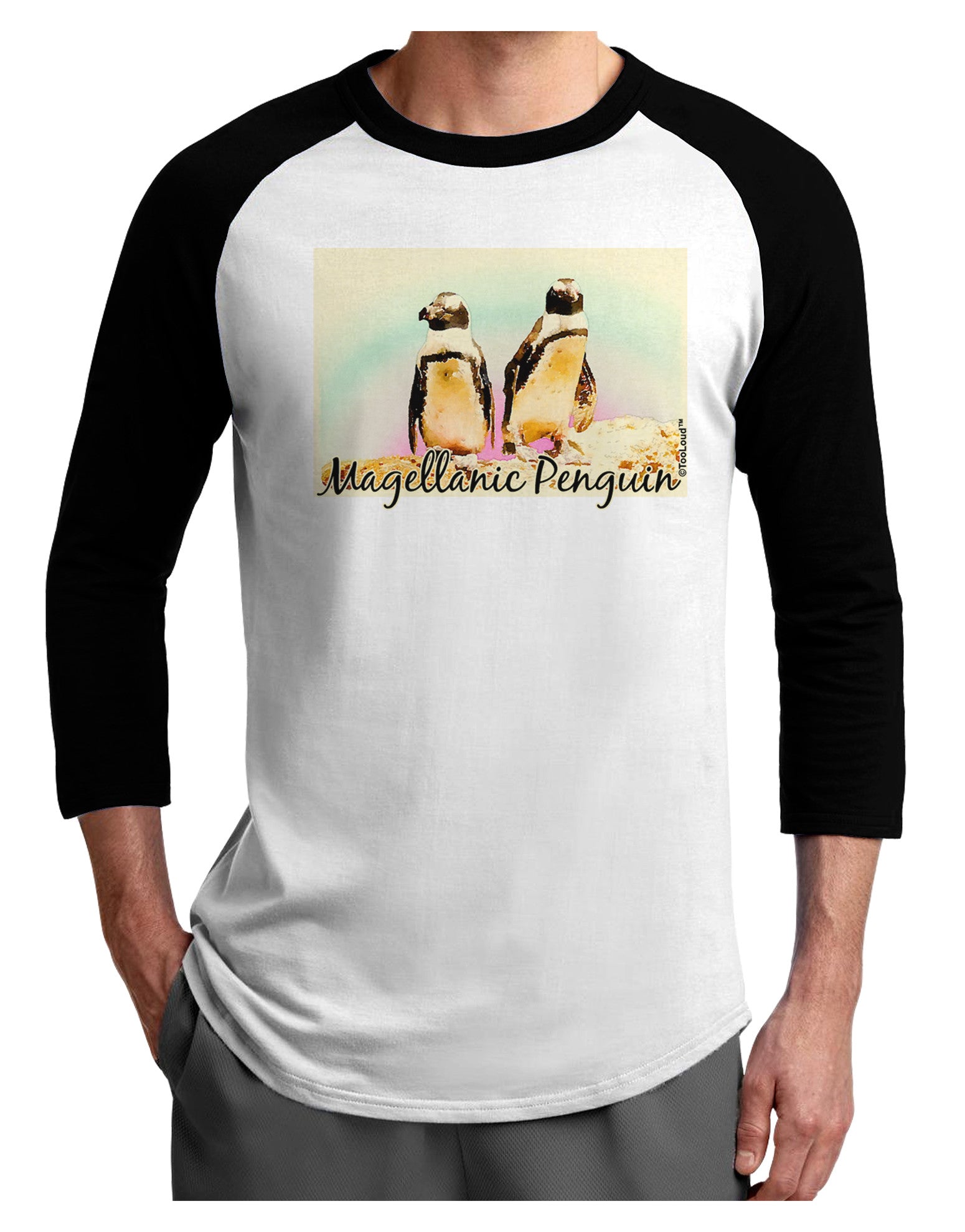Magellanic Penguin Text Adult Raglan Shirt-TooLoud-White-Black-X-Small-Davson Sales