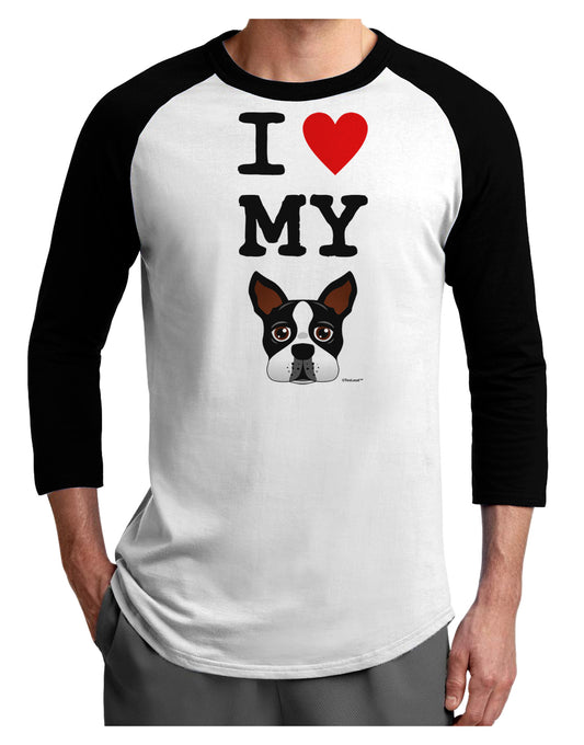 I Heart My Boston Terrier Adult Raglan Shirt-TooLoud-White-Black-X-Small-Davson Sales