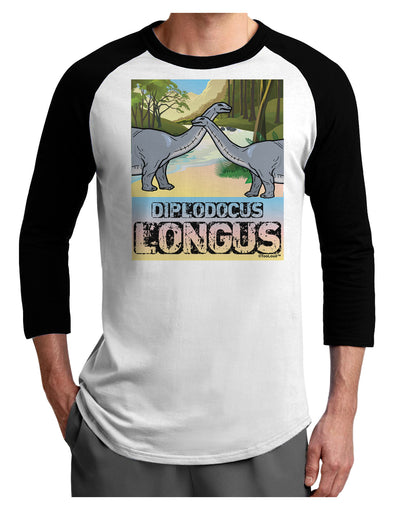 Diplodocus Longus - With Name Adult Raglan Shirt-TooLoud-White-Black-X-Small-Davson Sales