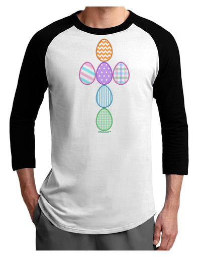 Easter Egg Cross Faux Applique Adult Raglan Shirt-Raglan Shirt-TooLoud-White-Black-X-Small-Davson Sales