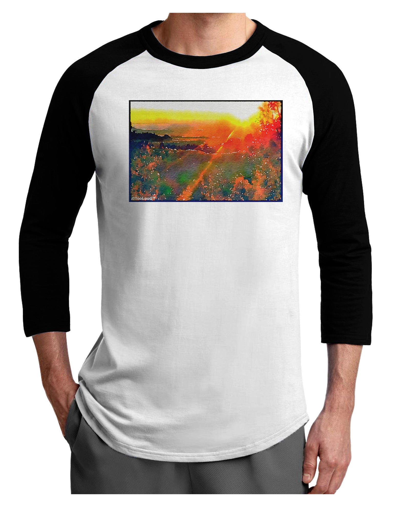 Colorado Sunset Watercolor Adult Raglan Shirt-TooLoud-White-Black-X-Small-Davson Sales