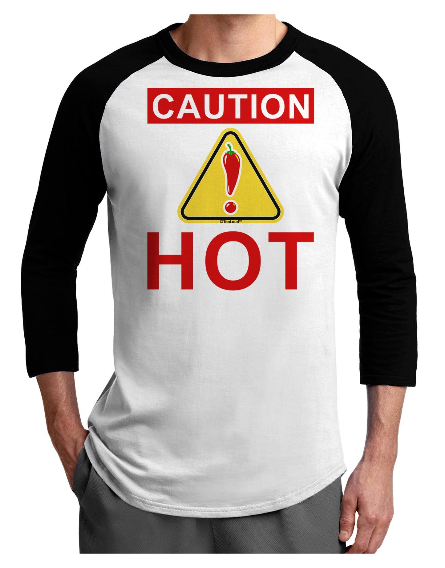 Caution Hot Chili Pepper Sign Adult Raglan Shirt-Raglan Shirt-TooLoud-White-Black-X-Small-Davson Sales