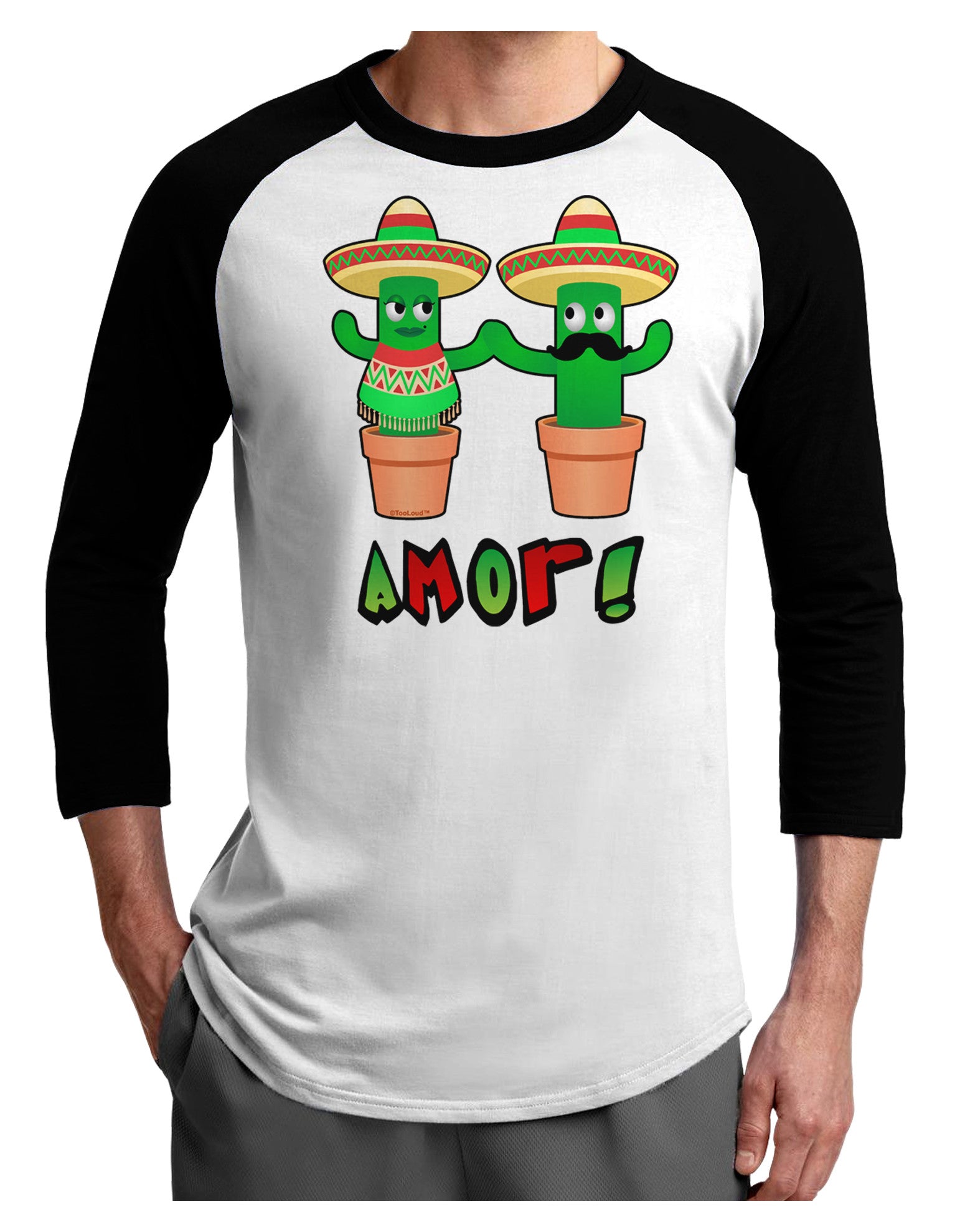 Fiesta Cactus Couple Amor Adult Raglan Shirt-Raglan Shirt-TooLoud-White-Black-X-Small-Davson Sales
