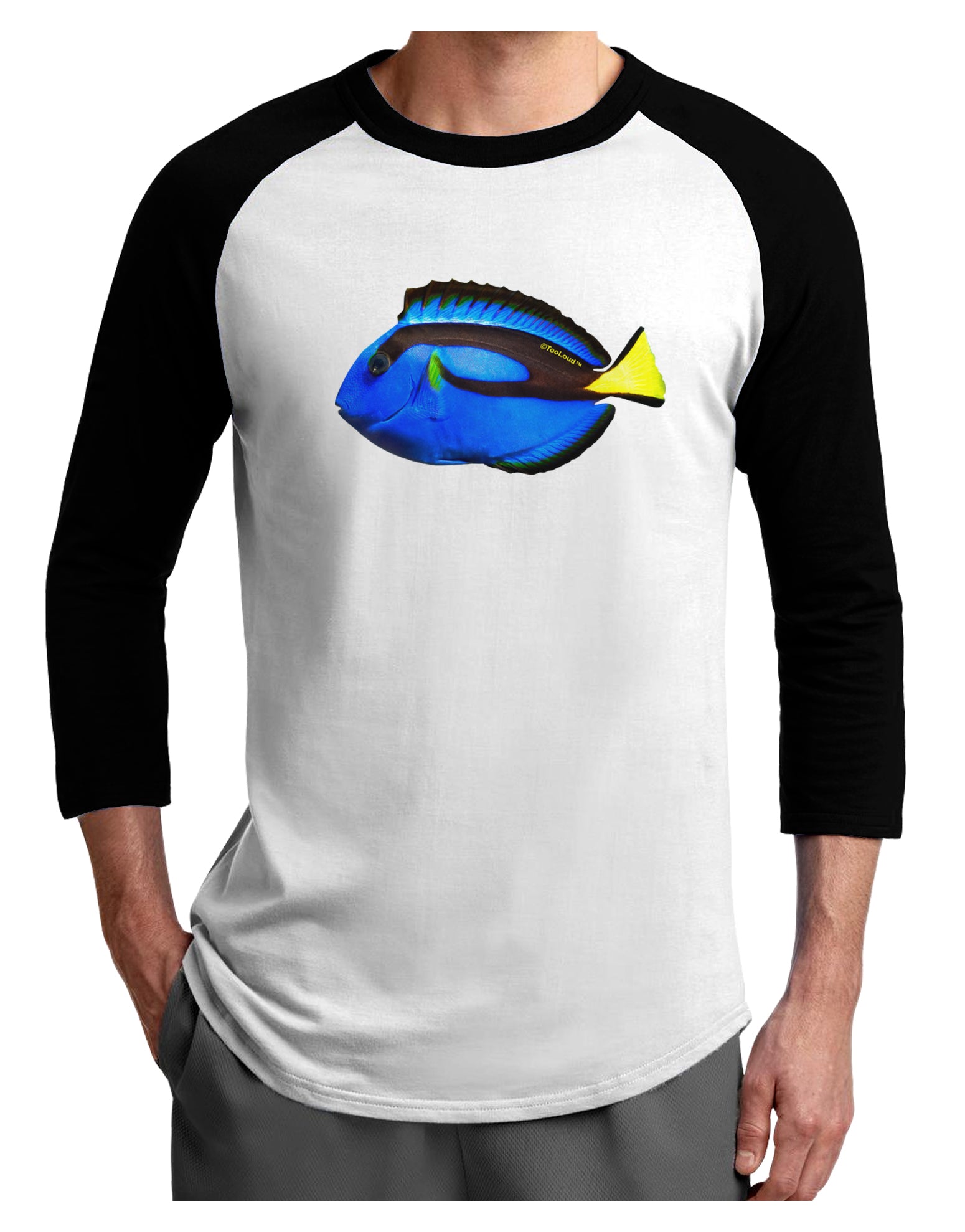 Blue Tang Fish Adult Raglan Shirt-Raglan Shirt-TooLoud-White-Black-X-Small-Davson Sales