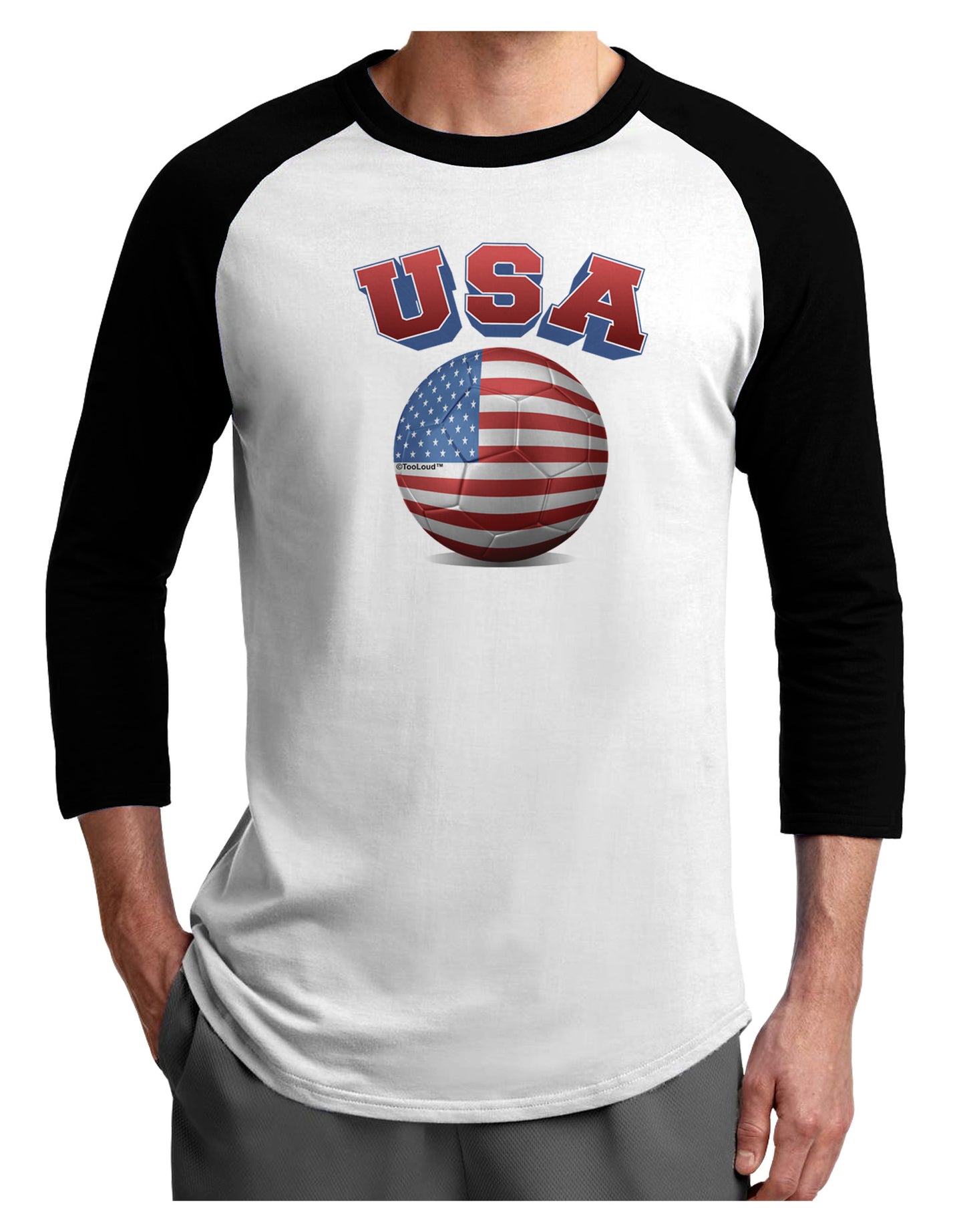 Soccer Ball Flag - USA Adult Raglan Shirt-Raglan Shirt-TooLoud-White-Black-X-Small-Davson Sales