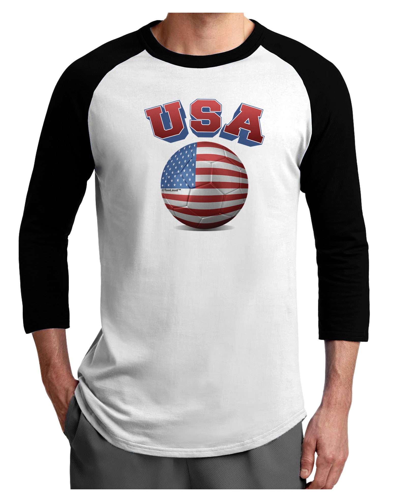 Soccer Ball Flag - USA Adult Raglan Shirt-Raglan Shirt-TooLoud-White-Black-X-Small-Davson Sales