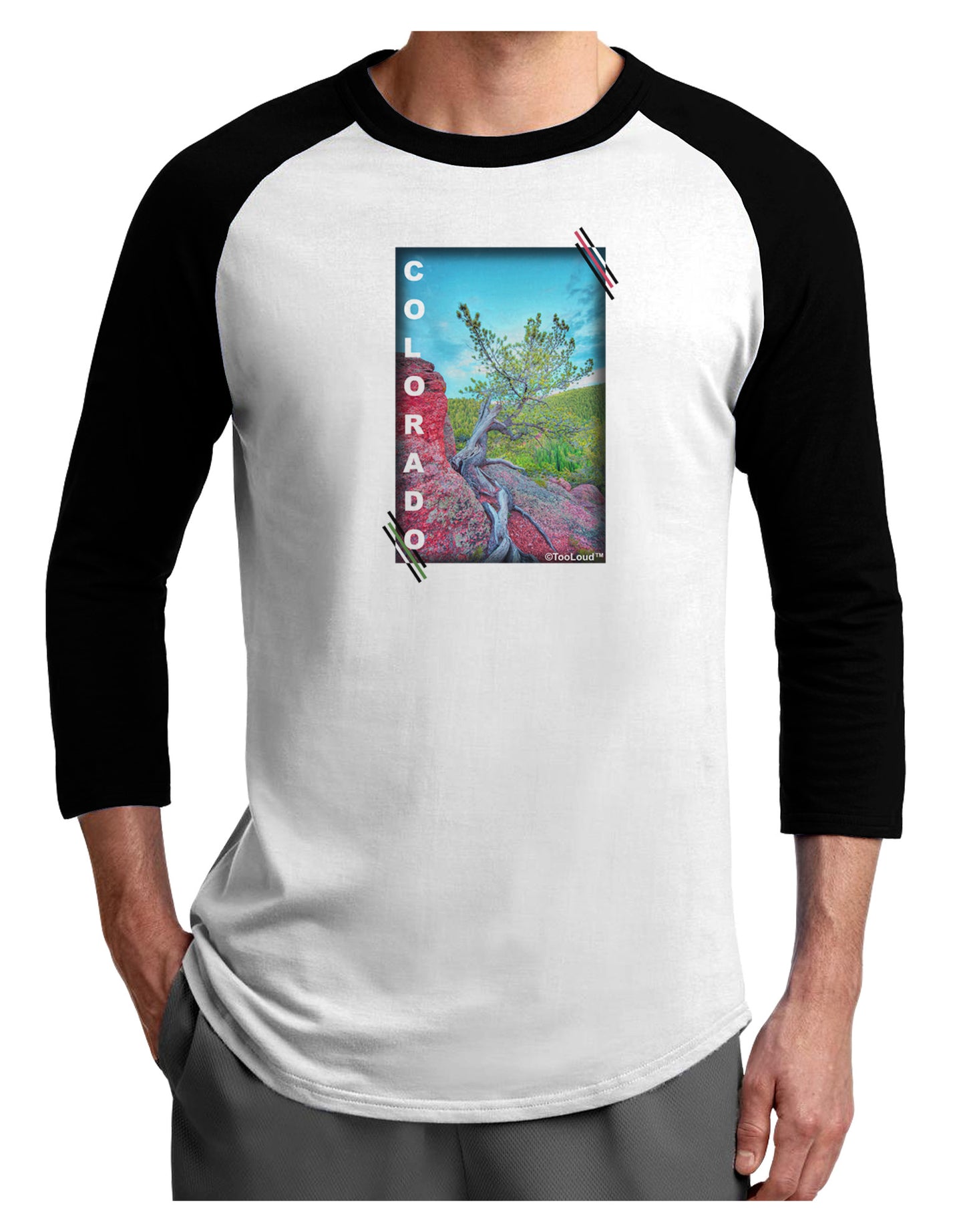 CO Cliffside Tree Text Adult Raglan Shirt-Raglan Shirt-TooLoud-White-Black-X-Small-Davson Sales