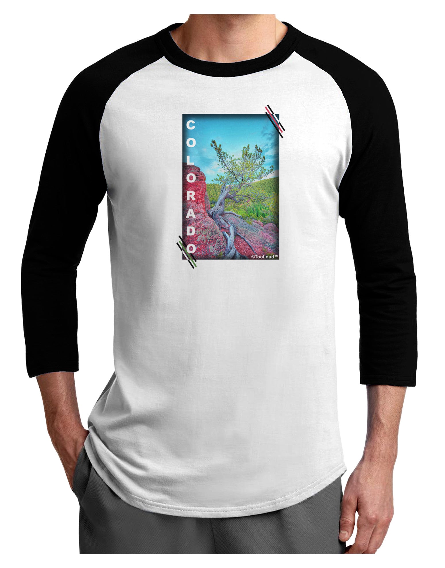 CO Cliffside Tree Text Adult Raglan Shirt-Raglan Shirt-TooLoud-White-Black-X-Small-Davson Sales