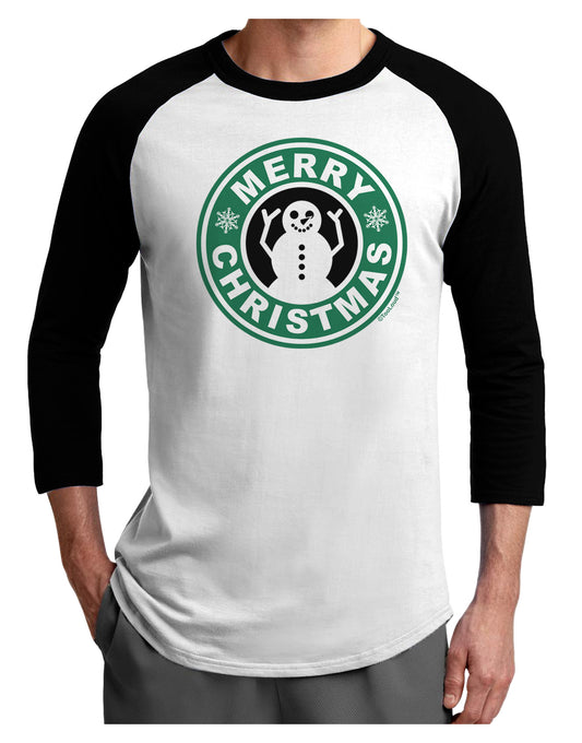Merry Christmas Latte Logo Adult Raglan Shirt-Raglan Shirt-TooLoud-White-Black-X-Small-Davson Sales