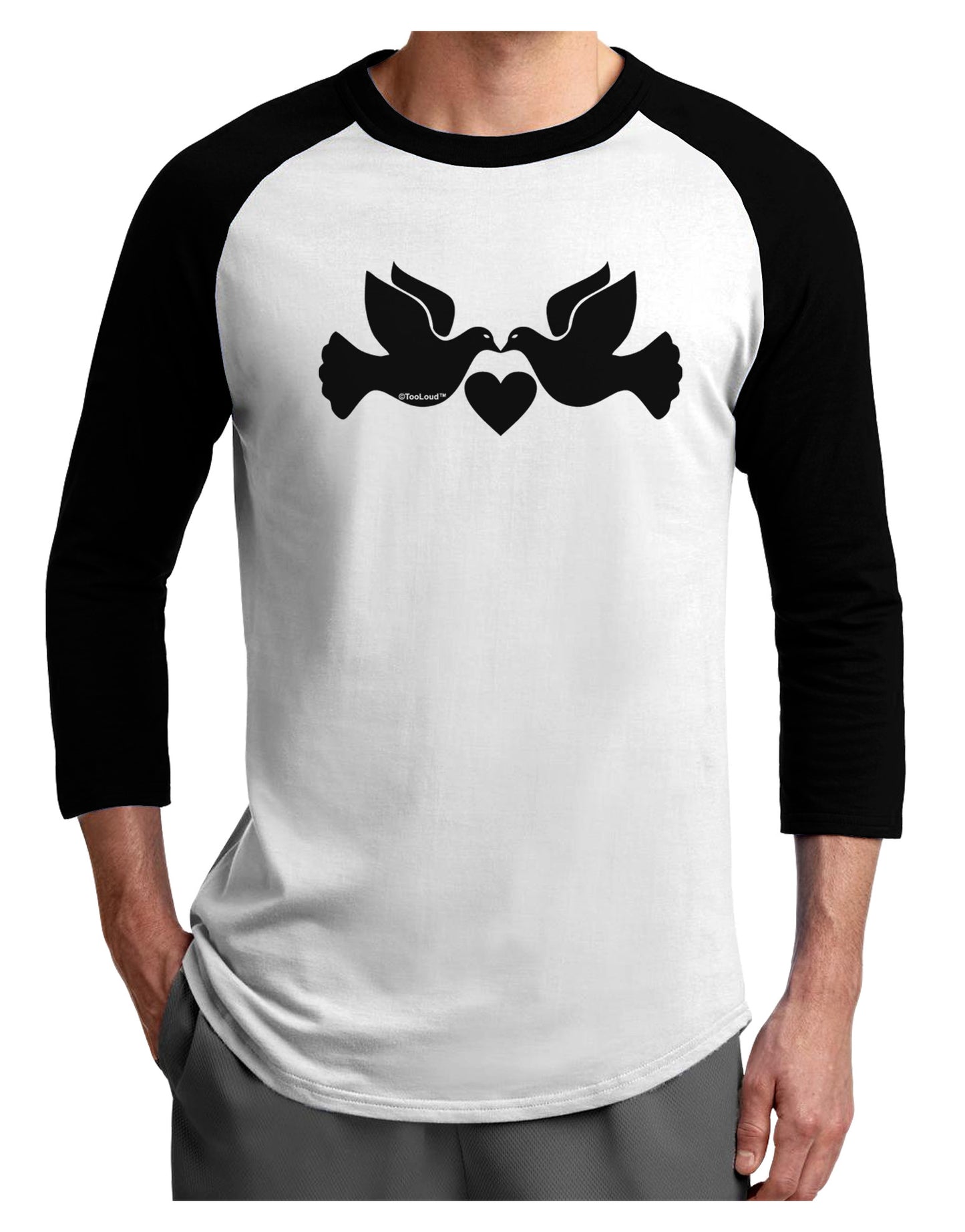 Two Turtle Doves Adult Raglan Shirt-TooLoud-White-Black-X-Small-Davson Sales