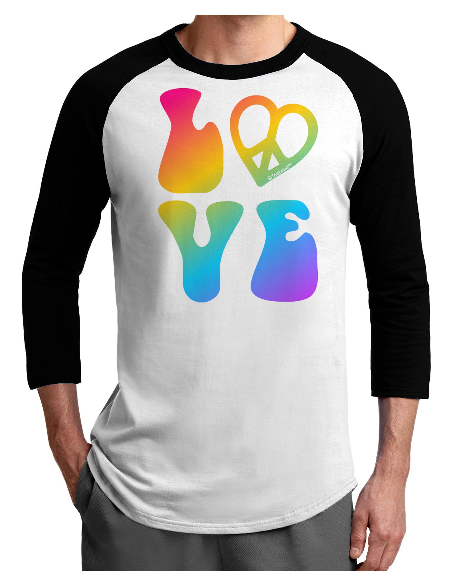 Peace and Love - Peace Heart Love Adult Raglan Shirt-TooLoud-White-Black-X-Small-Davson Sales
