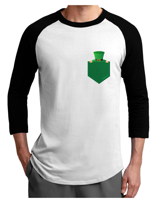 Leprechaun Peeking Out of Faux Pocket Adult Raglan Shirt by TooLoud-TooLoud-White-Black-X-Small-Davson Sales