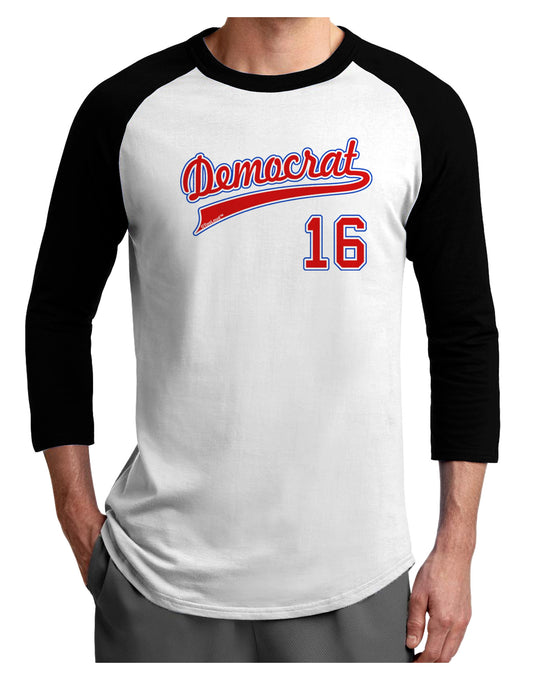 Democrat Jersey 16 Adult Raglan Shirt-TooLoud-White-Black-X-Small-Davson Sales