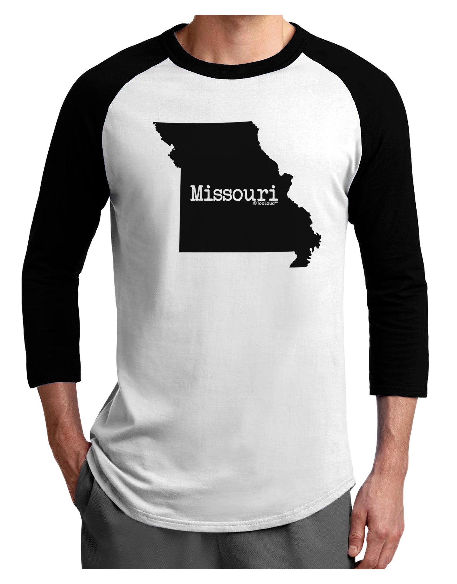Missouri - United States Shape Adult Raglan Shirt-Raglan Shirt-TooLoud-White-Black-X-Small-Davson Sales