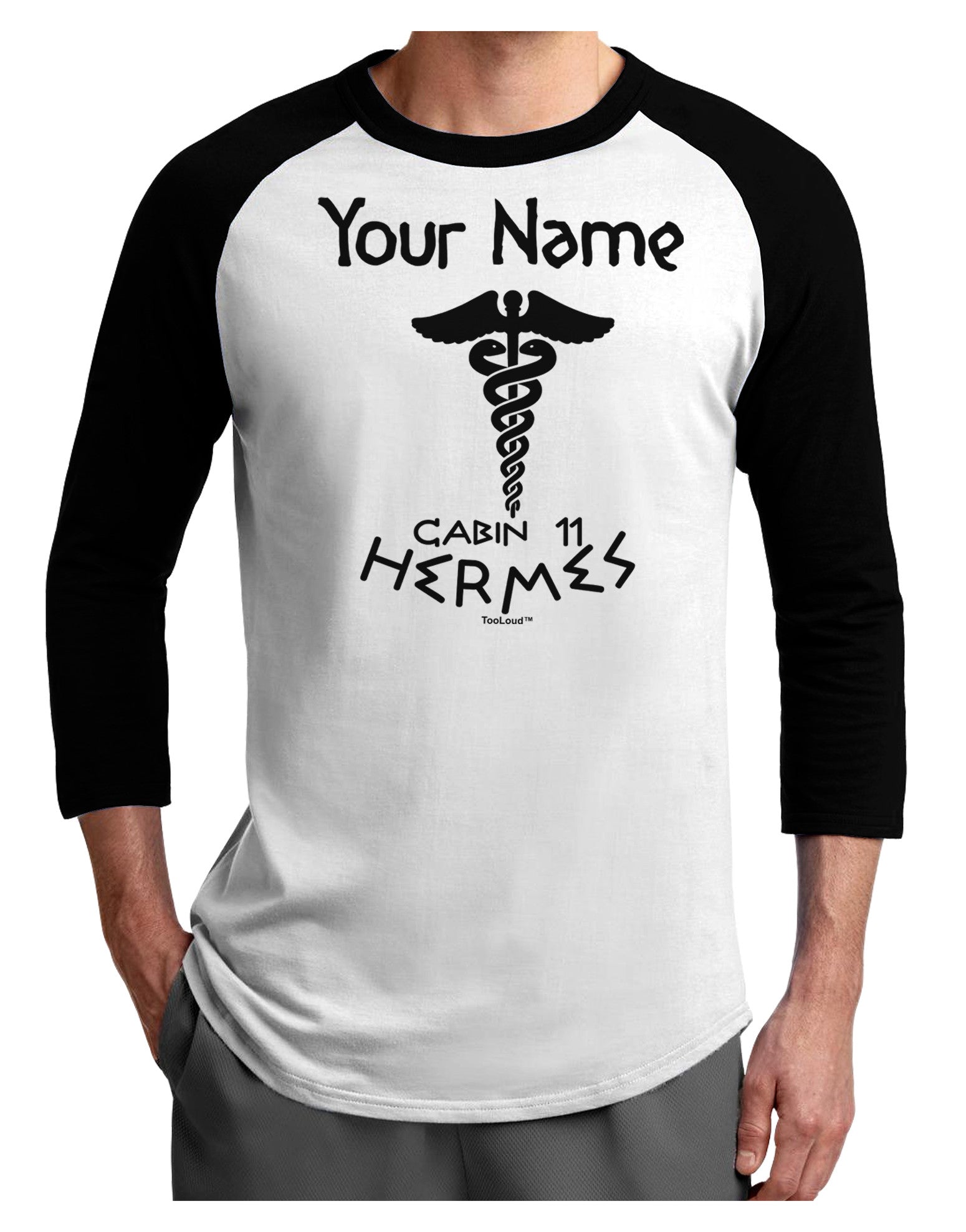 Personalized Cabin 11 Hermes Adult Raglan Shirt by-Raglan Shirt-TooLoud-White-Black-X-Small-Davson Sales