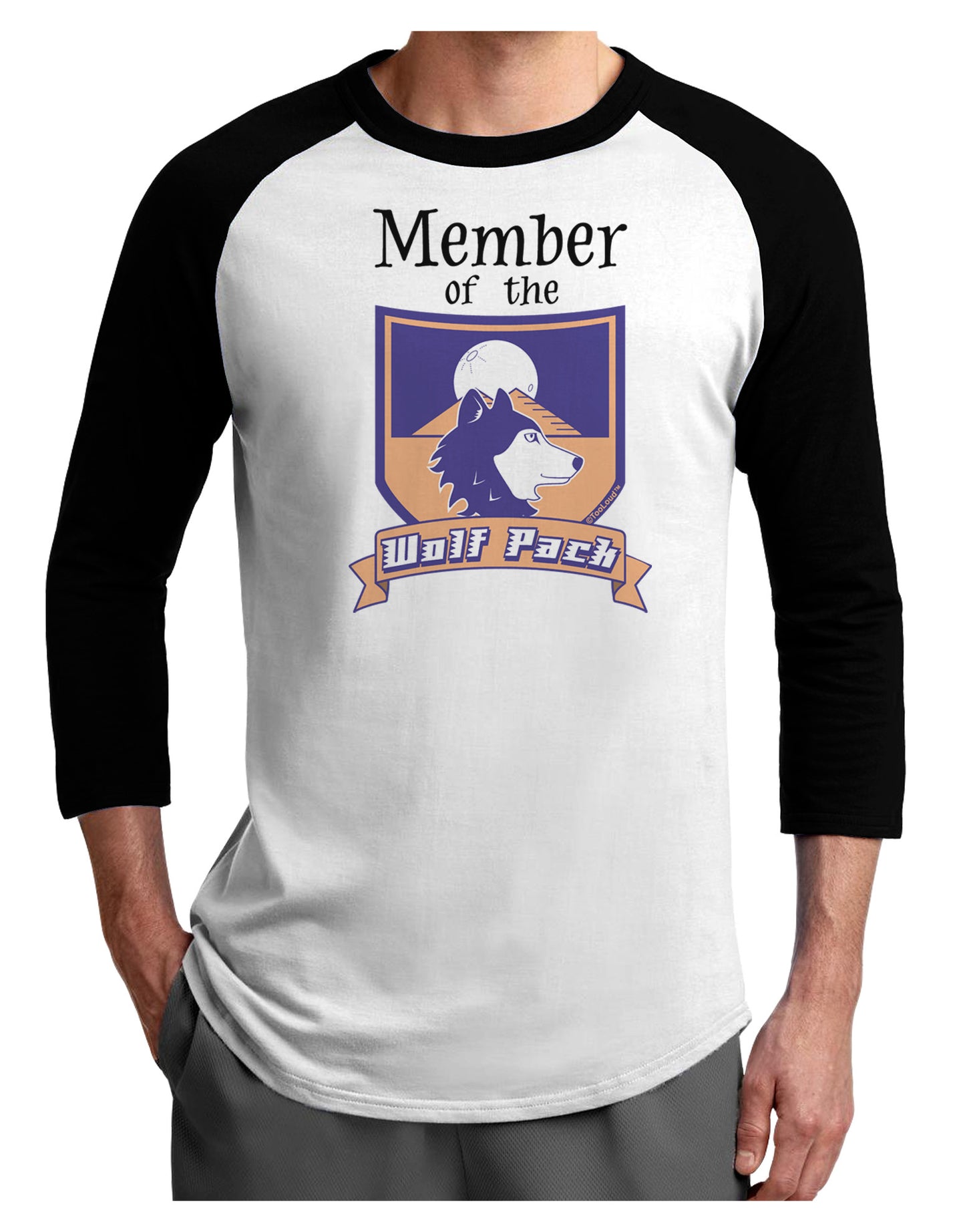Member of the Wolf Pack Adult Raglan Shirt-TooLoud-White-Black-X-Small-Davson Sales